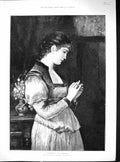 Old Antique Print 1894 Beautiful Woman Looking Ring Love Token Schmachen 19th