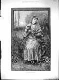 Antique Old Print Portrait Beautiful Woman May Moon Garden Scene 1882 Knowles