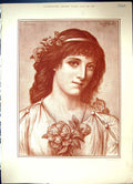 Antique Print 1885 Portrait Beautiful Woman Flowers Hair Leighton Brothers 19th