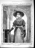 Antique Print Portrait Beautiful Woman Squire'S Daughter Church Scene 1885 19th