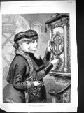 Antique Print Portrait Beautiful Women Vicars Daughters Church Flowers 1880