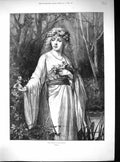 Antique Print 1892 Portrait Beautiful Woman Ophelia Theatre Actress Flowers