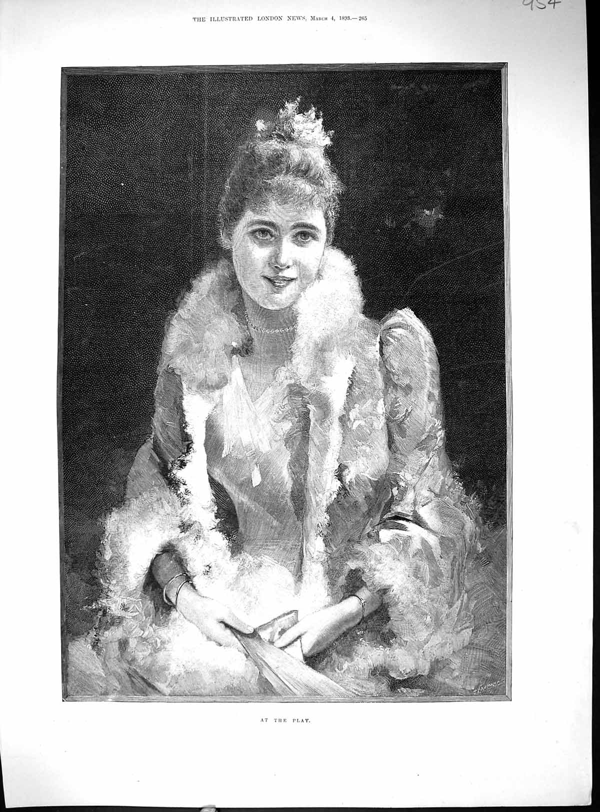 Original Old Antique Print Portrait Beautiful Woman Play Theatre 1893 Victorian