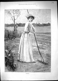Original Old Antique Print 1894 Haymaking Agriculture Beautiful Woman Victorian