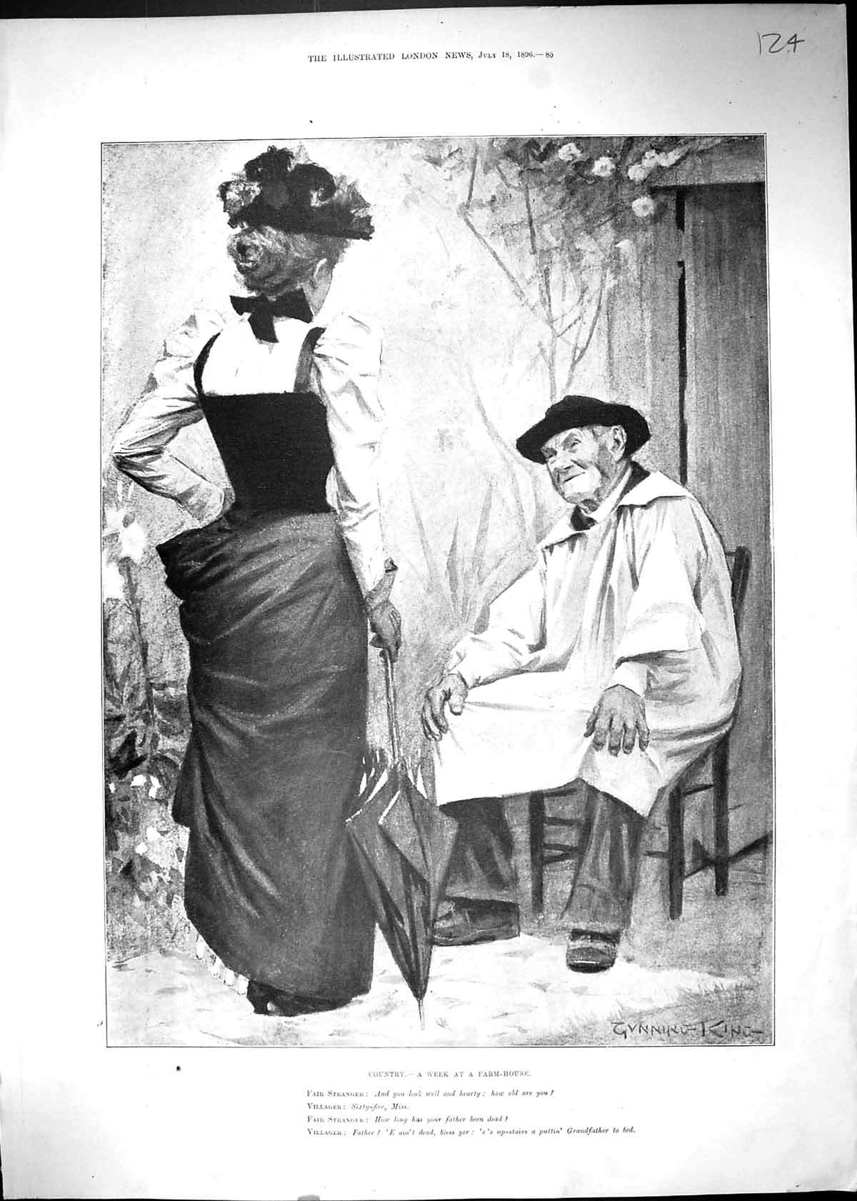 Old Antique Print Farm House Villager Beautiful Woman 1896 Gunning King 19th