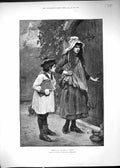 Antique Old Print 1892 Locked Out Children Village School Church Door Brown