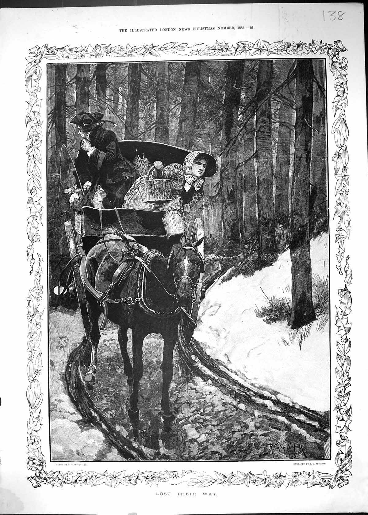 Antique Print 1885 Lost Their Way Man Lady Horse Transport Coach Woodville 19th