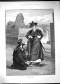Old Antique Print Sailor Knot Beautiful Woman River Bridge Romance 1893 19th