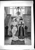Antique Old Print Rival Belles Beautiful Women House Stairs 1882 Woodville 19th