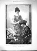 Antique Old Print 1890 Fame Crowning Art Man Drawing Picture Beautiful Woman