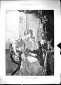 Original Old Antique Print 1890 Man Lady Proposal Romance Czachorski Victorian