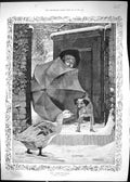 Antique Old Print No Admittance Young Boy Umbrella House Gate Goose Dog 1885