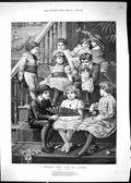 Old 1886 Christmas Party Children Sitting Stairs Warm Welcome Walker Victorian