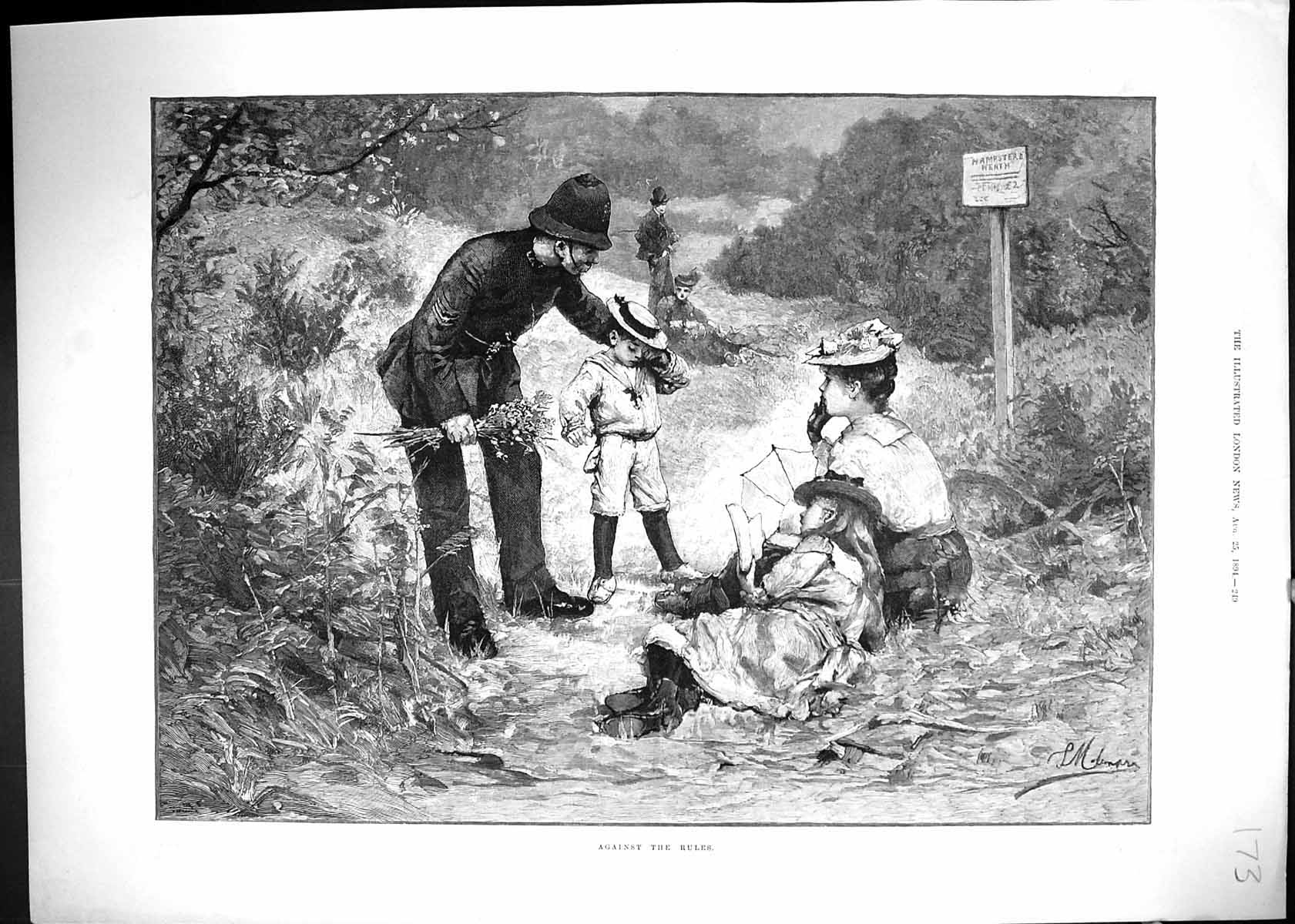 Old Against The Rules Hampstead Heath Young Boy Policeman Flowers 189 Victorian