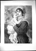 Original Old Antique Print 1886 Christian Antiquity Mother Young Baby Girl 19th