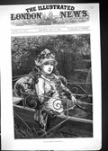 Old Antique Print Young Girl Down By The River Boat 1880 Davidson Knowles 19th