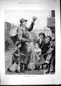Antique Print 1881 Heralds Spring Man Flower Seller Children Playing Games 19th
