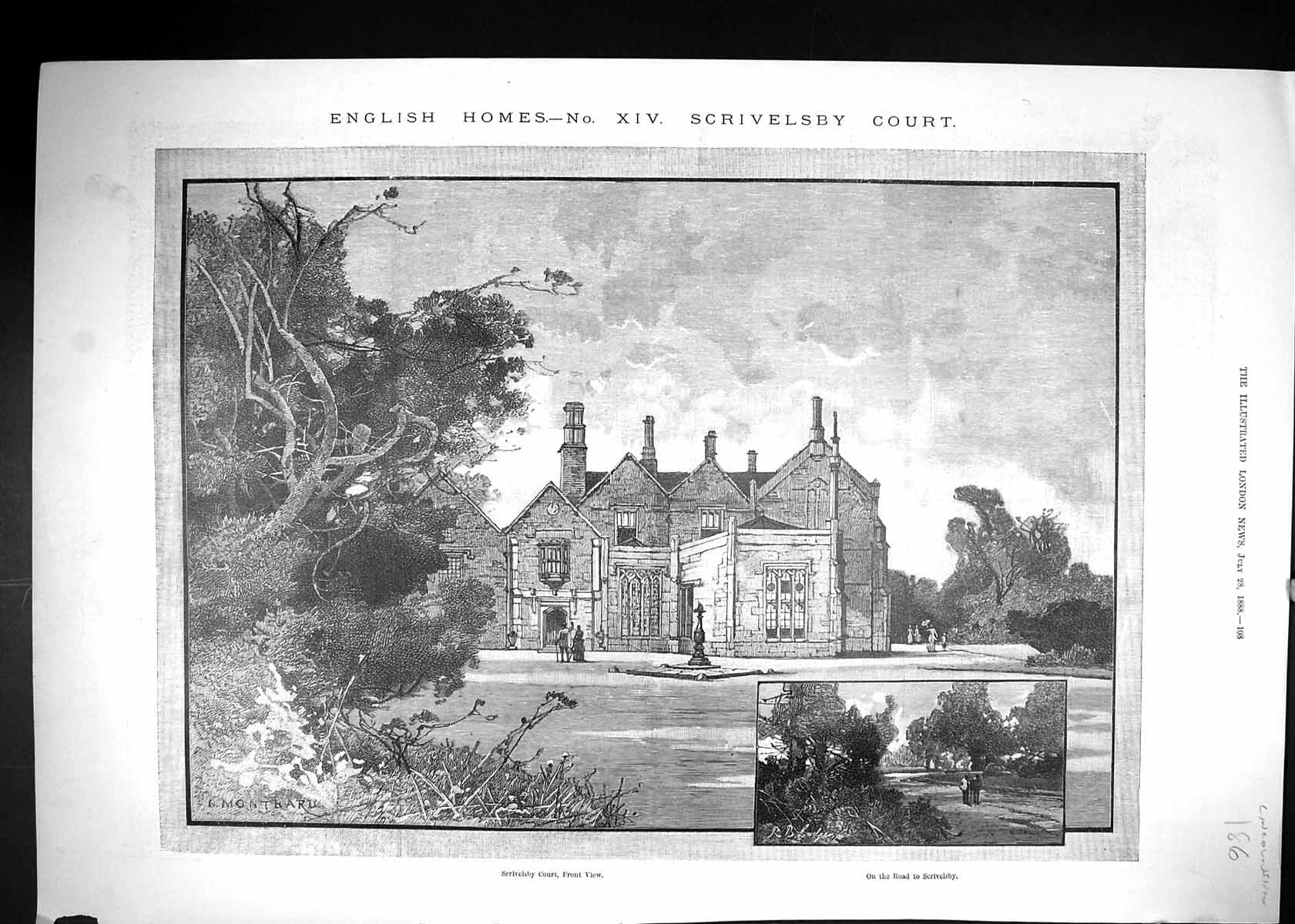 Old Antique Print 1888 English Home Scrivelsby Court Lincolnshire England 19th