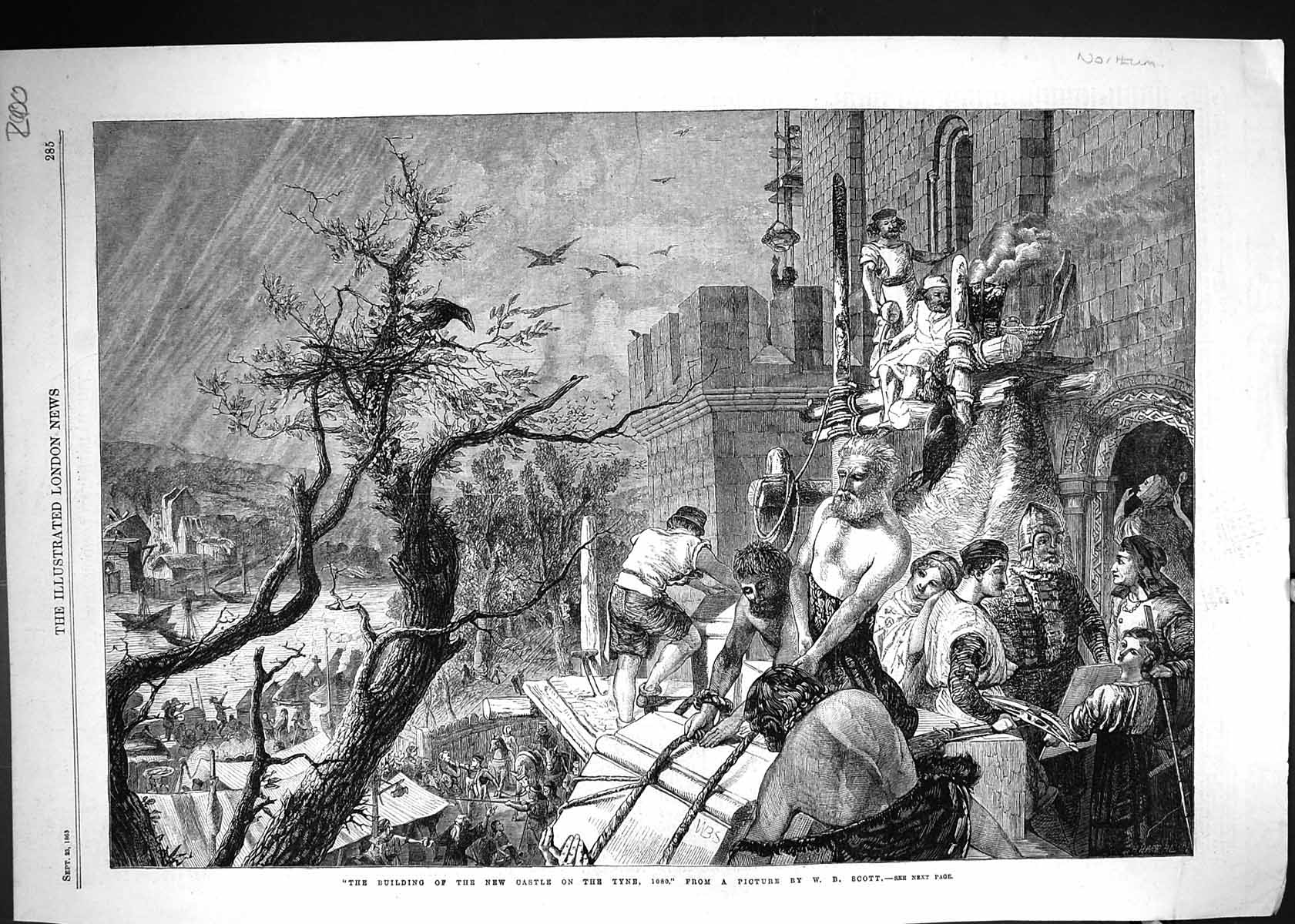 Original Old Antique Print 1865 Building New Castle Tyne England Architecture