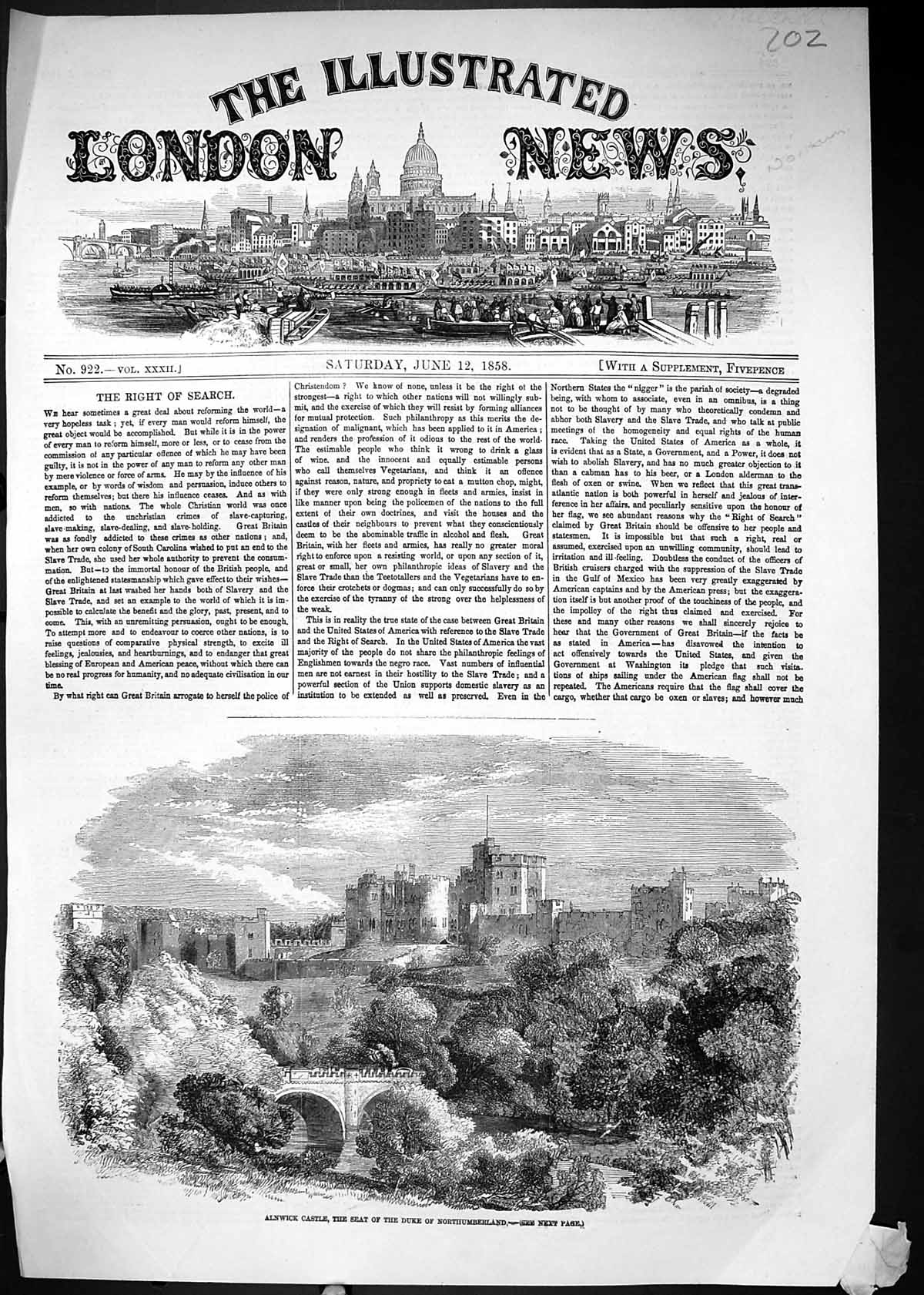 Antique Print 1858 Alnwick Castle Duke Northumberland England River Bridge 19th