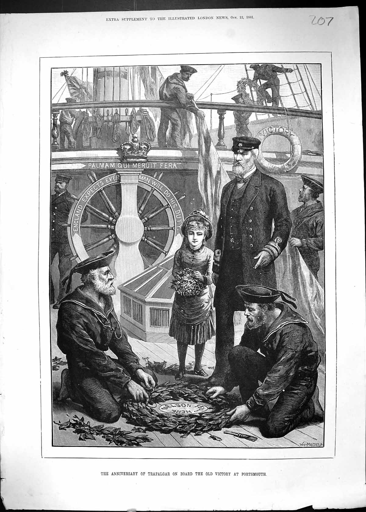 Old Print 1881 Anniversary Trafalgar Ship Deck Victory Portsmouth England 19th