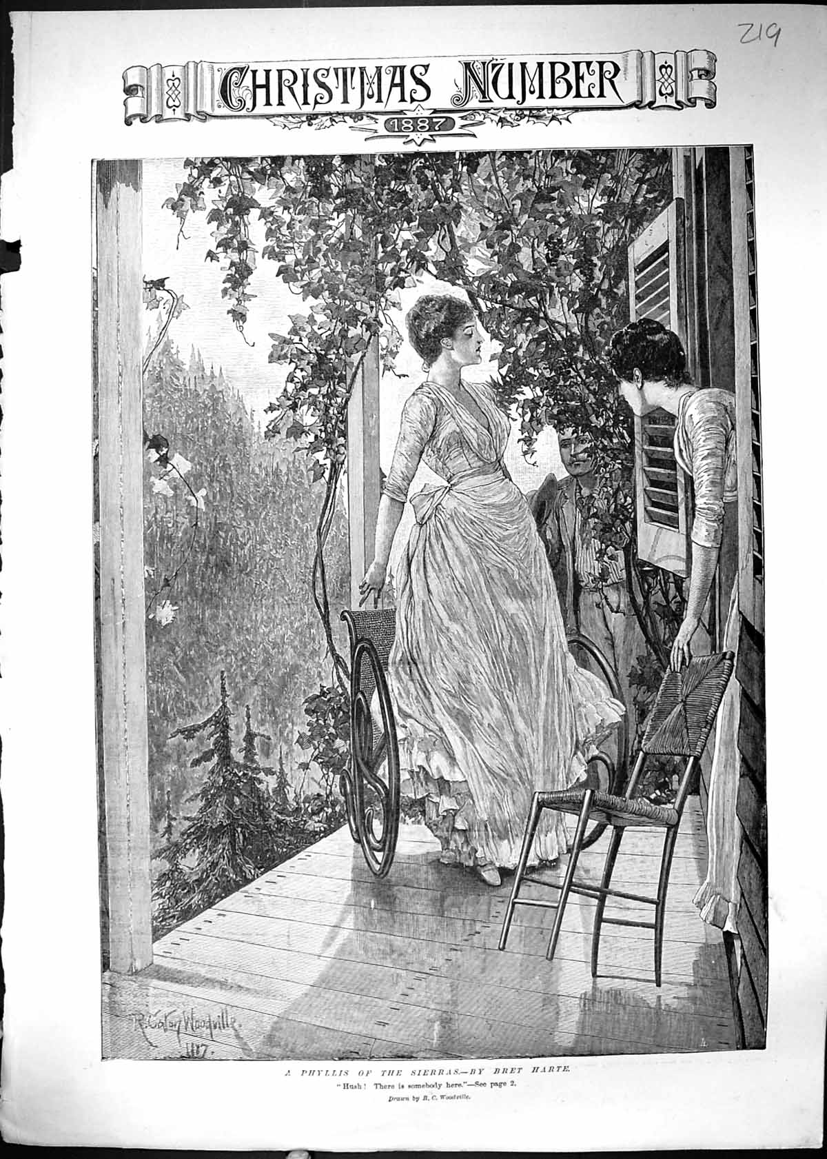Old Antique Print 1887 Beautiful Woman House Phyllis Seirras Romance Man 19th