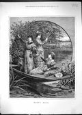 Antique Old Print 1881 Happy Days Beautiful Women River Boat Davidson Knowles