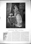 Original Old Antique Print Beautiful Woman Reading Letter Table Flowers 1884