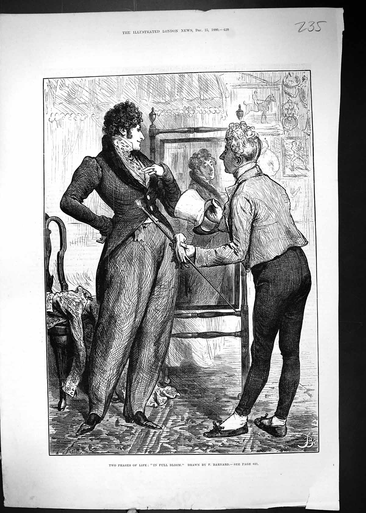 Old Print 1880 Two Phases Life Full Bloom Rich Man Fashion Clothes Mirror 19th