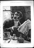 Old Antique Print Palpable Hit Man Reading Newspaper Broken Window 1881 19th