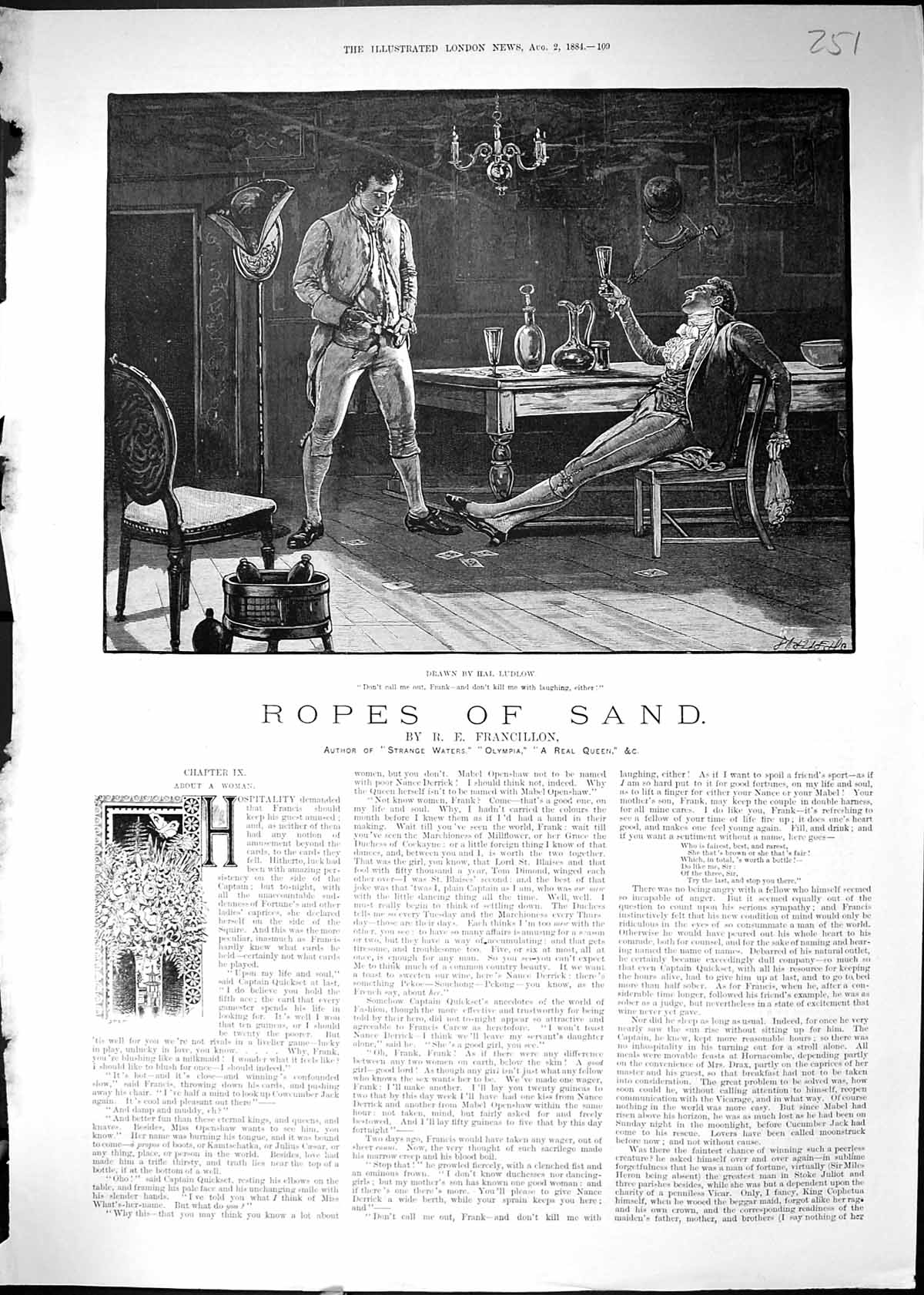 Antique Old Print 1884 Ropes Sand Men Drinking Table House Scene Hal Ludlow