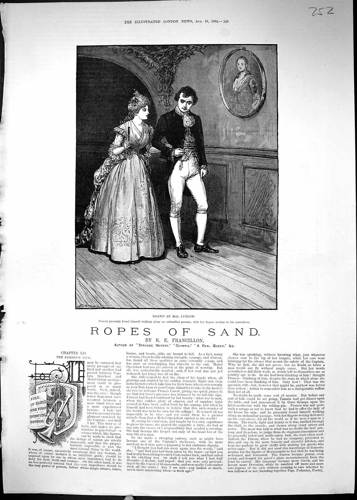 Original Old Antique Print 1884 Man Woman Romance Ropes Sand Hal Ludlow 19th