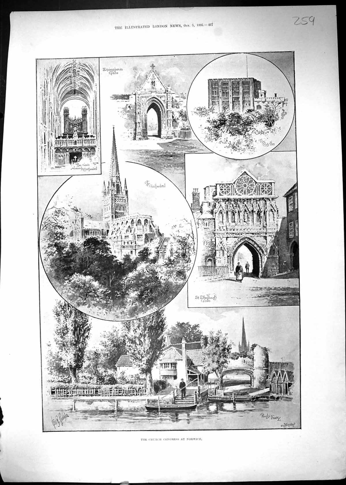 Old 1895 Church Congress Norwich England Cathedral Pooly Ferry Ethelb Victorian