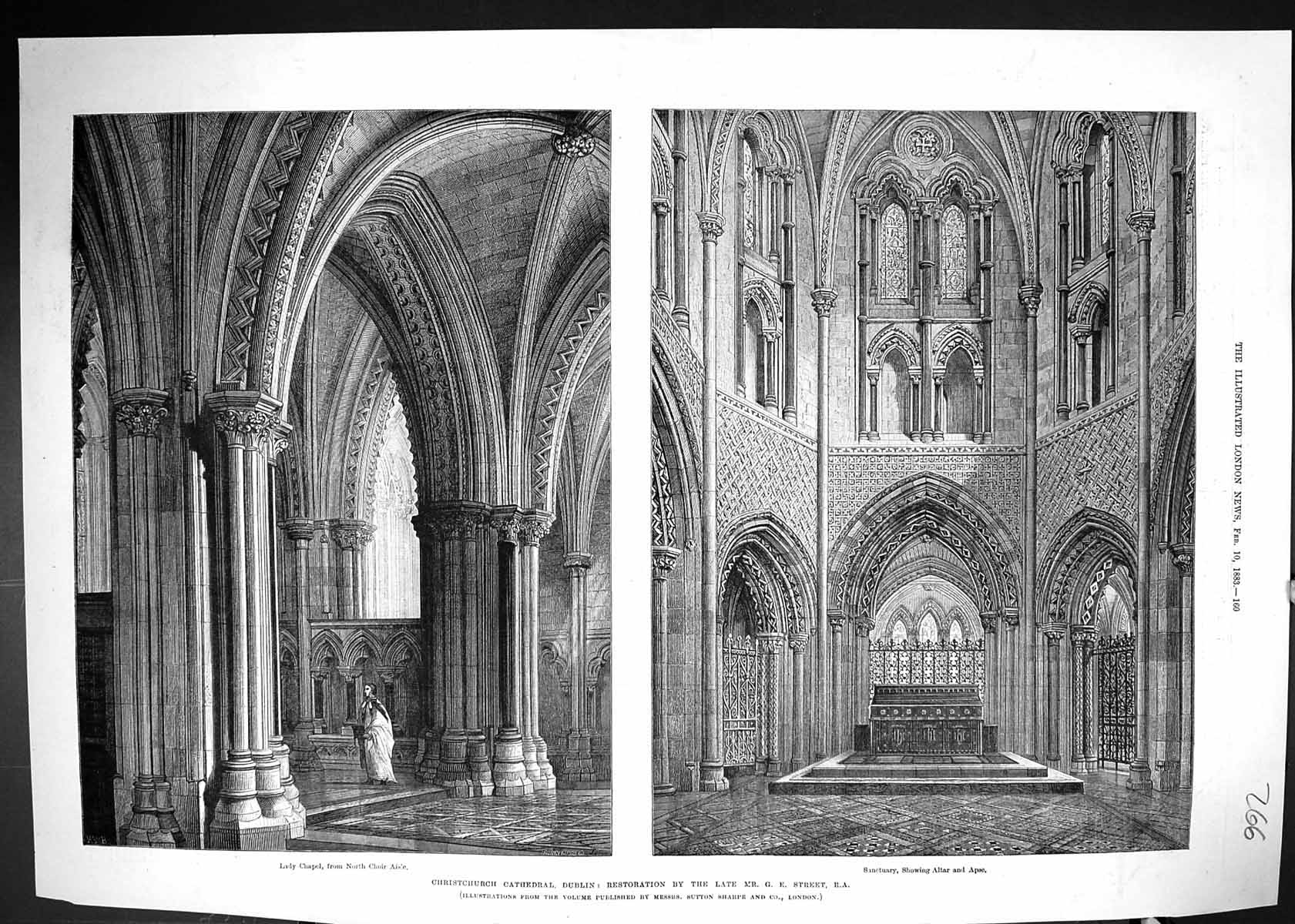 Old Print 1883 Christchurch Cathedral Dublin Lady Chapel Sanctuary Altar 19th