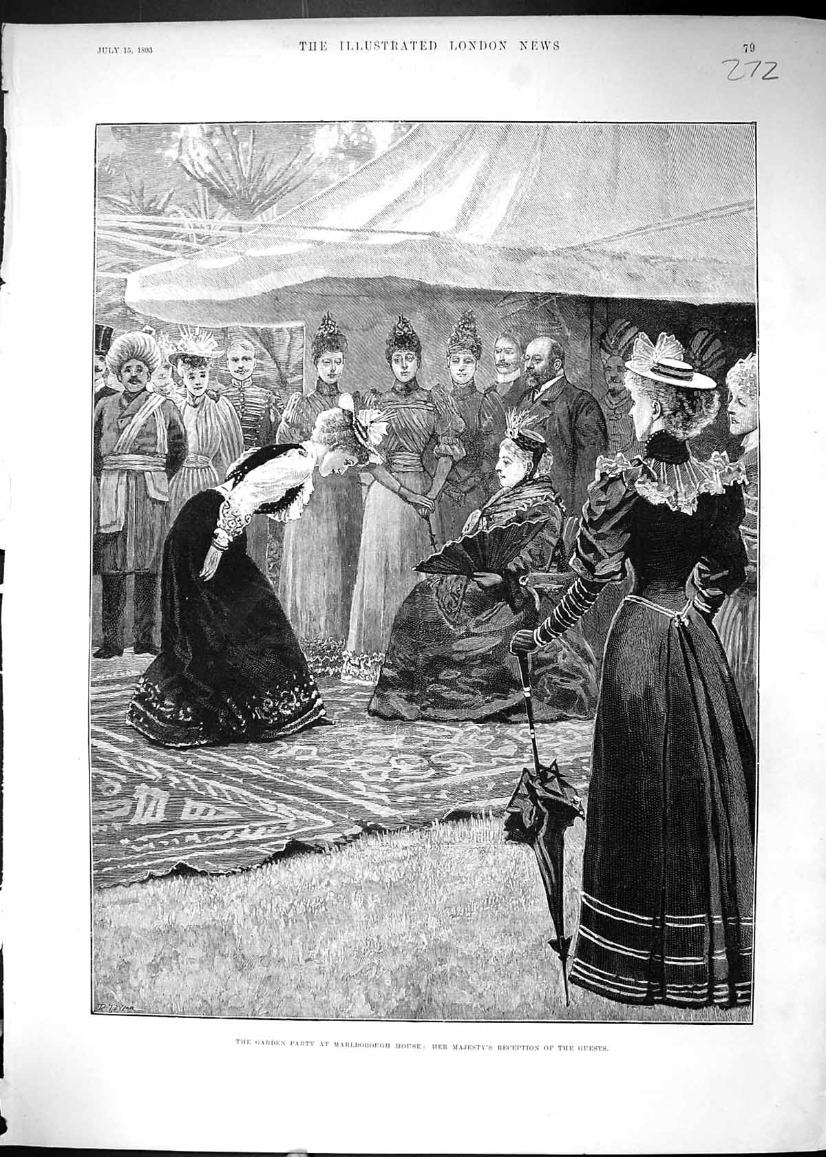 Antique Old Print 1893 Garden Party Marlborough House Majesty Queen Reception