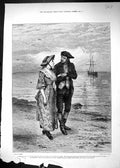 Original Old Antique Print 1882 Man Sailor Man Romance Seas Scene Mabel Parr