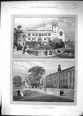 Original Old Antique Print 1896 Great School Shrewsbury England Architecture