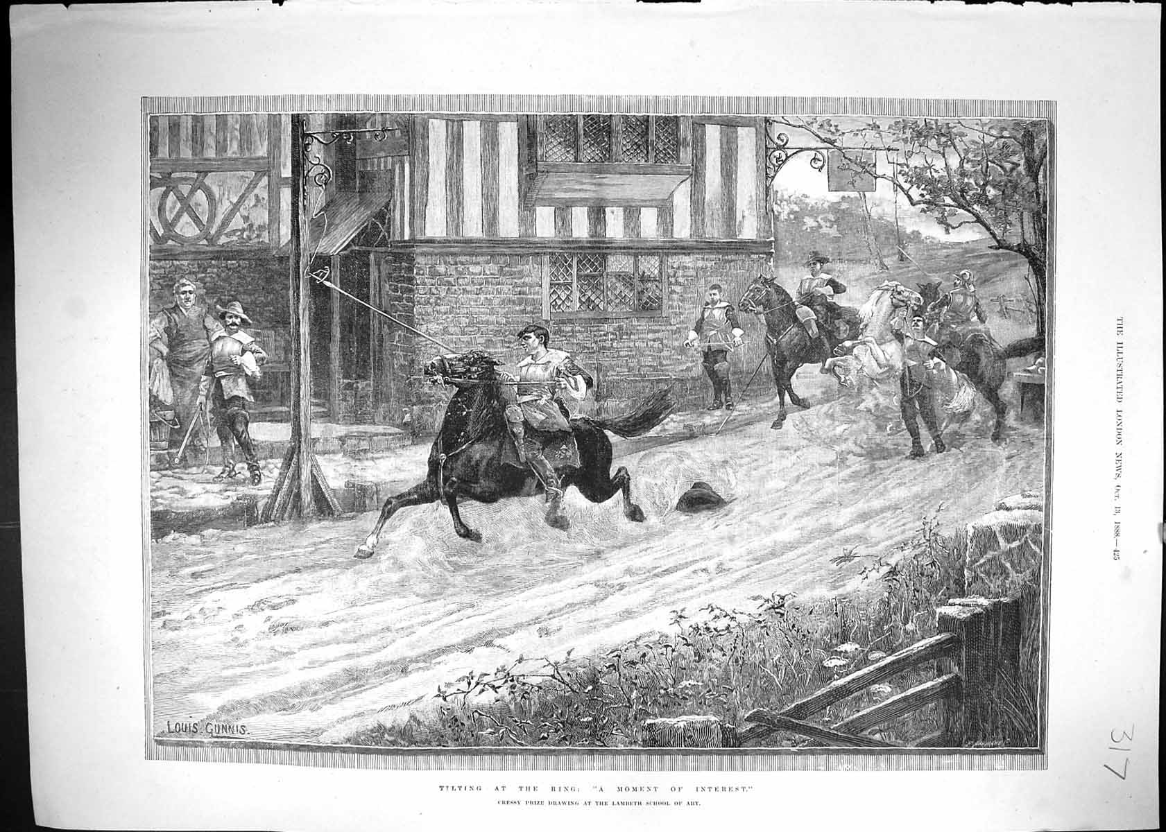 Antique Print 1888 Tilting Ring Horses Entertainment Moment Interest Sport 19th