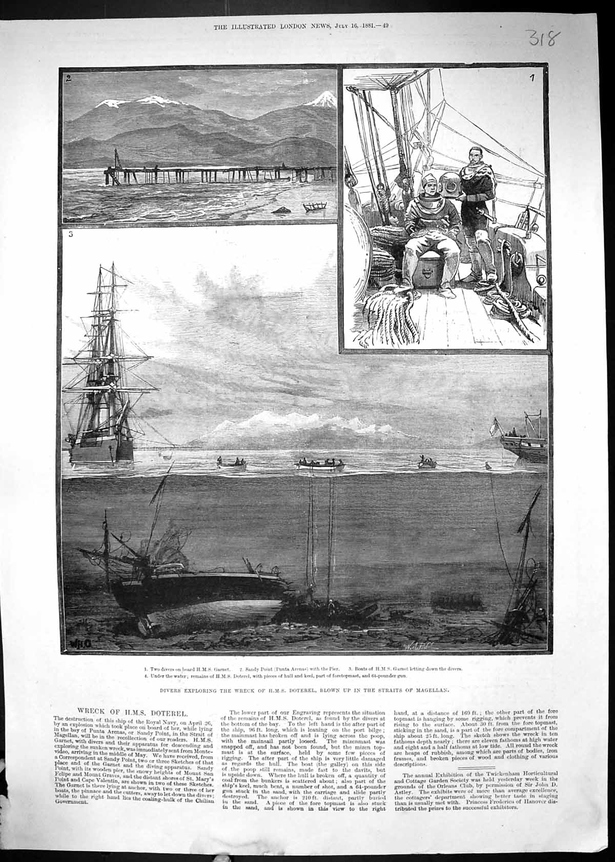 Old Divers Exploring Wrekc Ship H.M.S. Doterel Straits Magellan 1881 Victorian