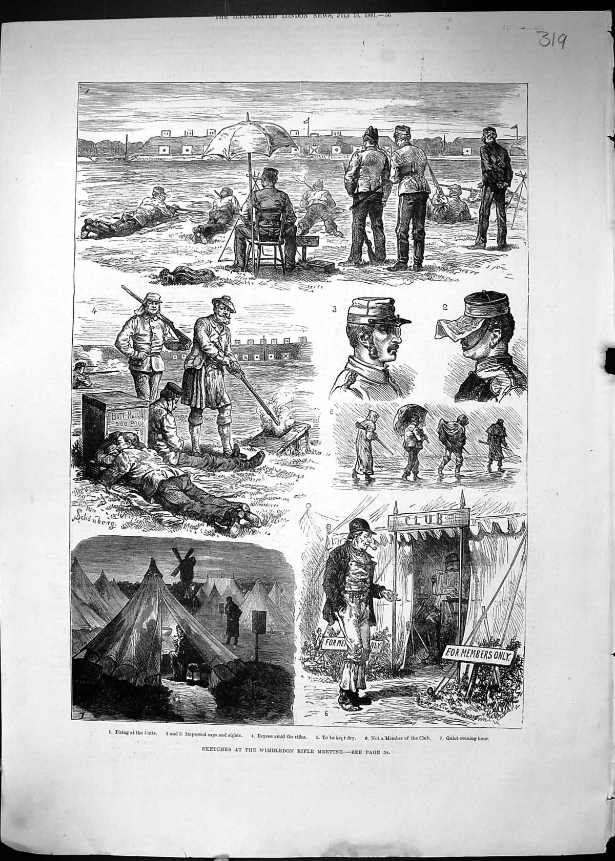 Antique Print 1881 Wimbledon Rifle Shooting Meeting Sport Tents Member Club