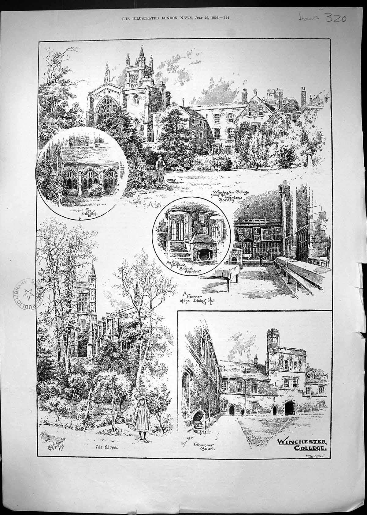 Old 1893 Winchester College Dining Hall Chamber Court Chapel Cloister Victorian