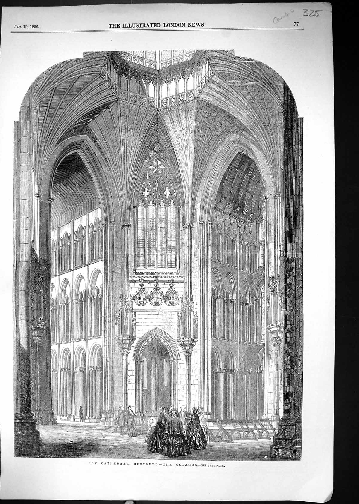 Antique Old Print 1856 Interior Ely Cathedral Restored Octagon Architecture