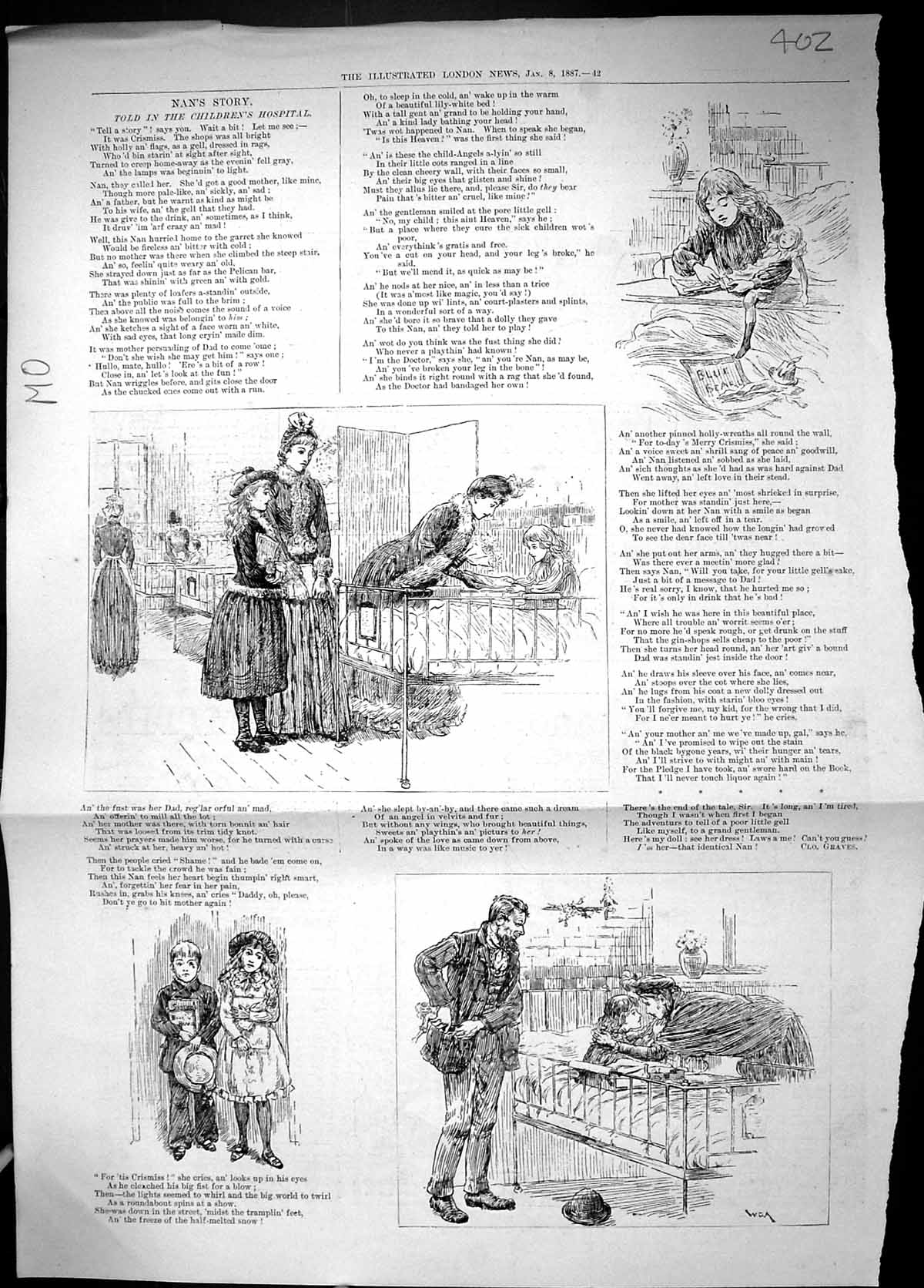 Antique Old Print 1887 Nan'S Story Children Hospital Nurses Patients Beads 19th
