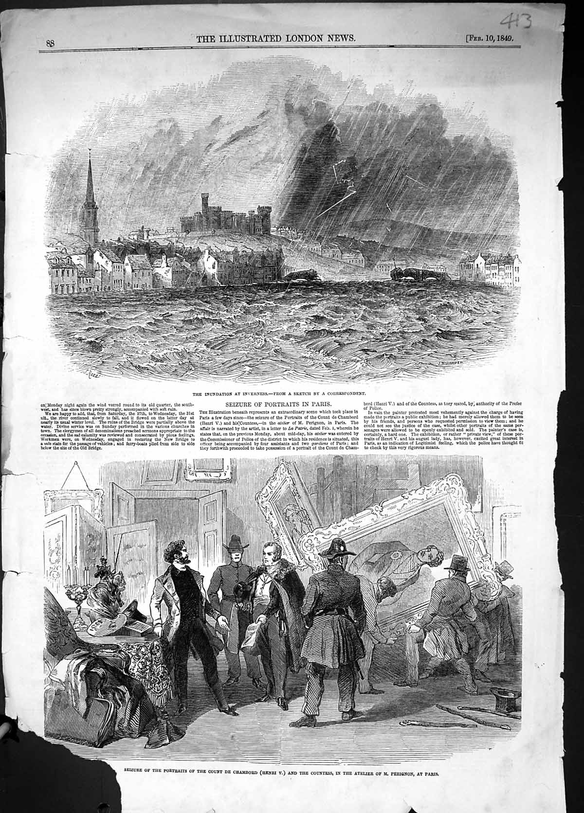 Old Seizure Portraits Count Chambord Paris 1849 Inundation Flodds Riv Victorian