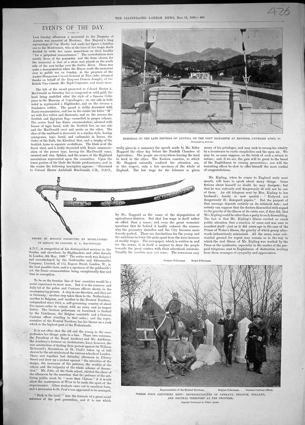 Old 1899 Empress Austria Pont Elizabeth Mentone Sword Belgian Police Victorian