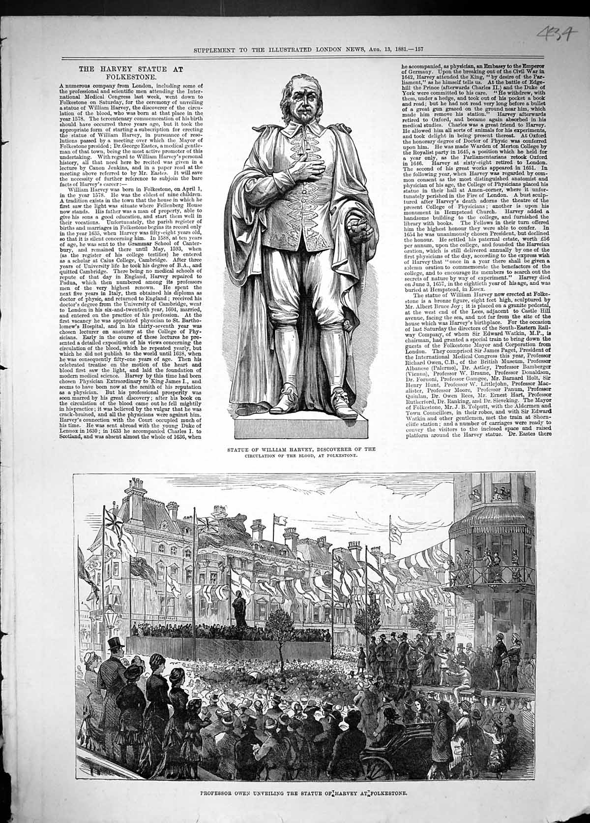 Old Statue William Harvey Discoverer Circulation Blood Folkestone 188 Victorian
