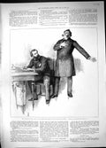 Original Old Antique Print 1889 Men Sitting Table Writing Letter Begging Money