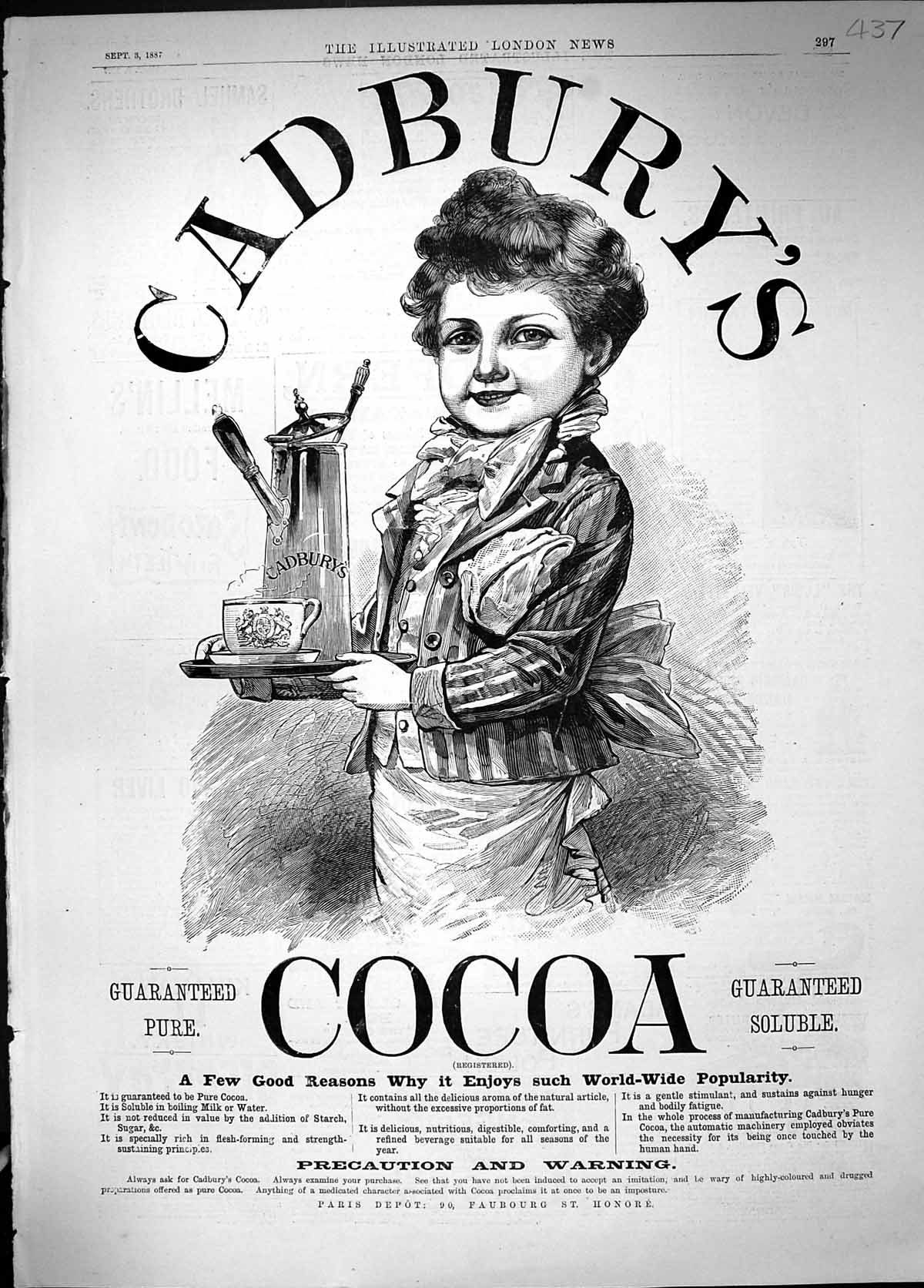 Old 1887 Advertisement Cadbury'S Cocoa Drinking Chocolate Paris Honor Victorian