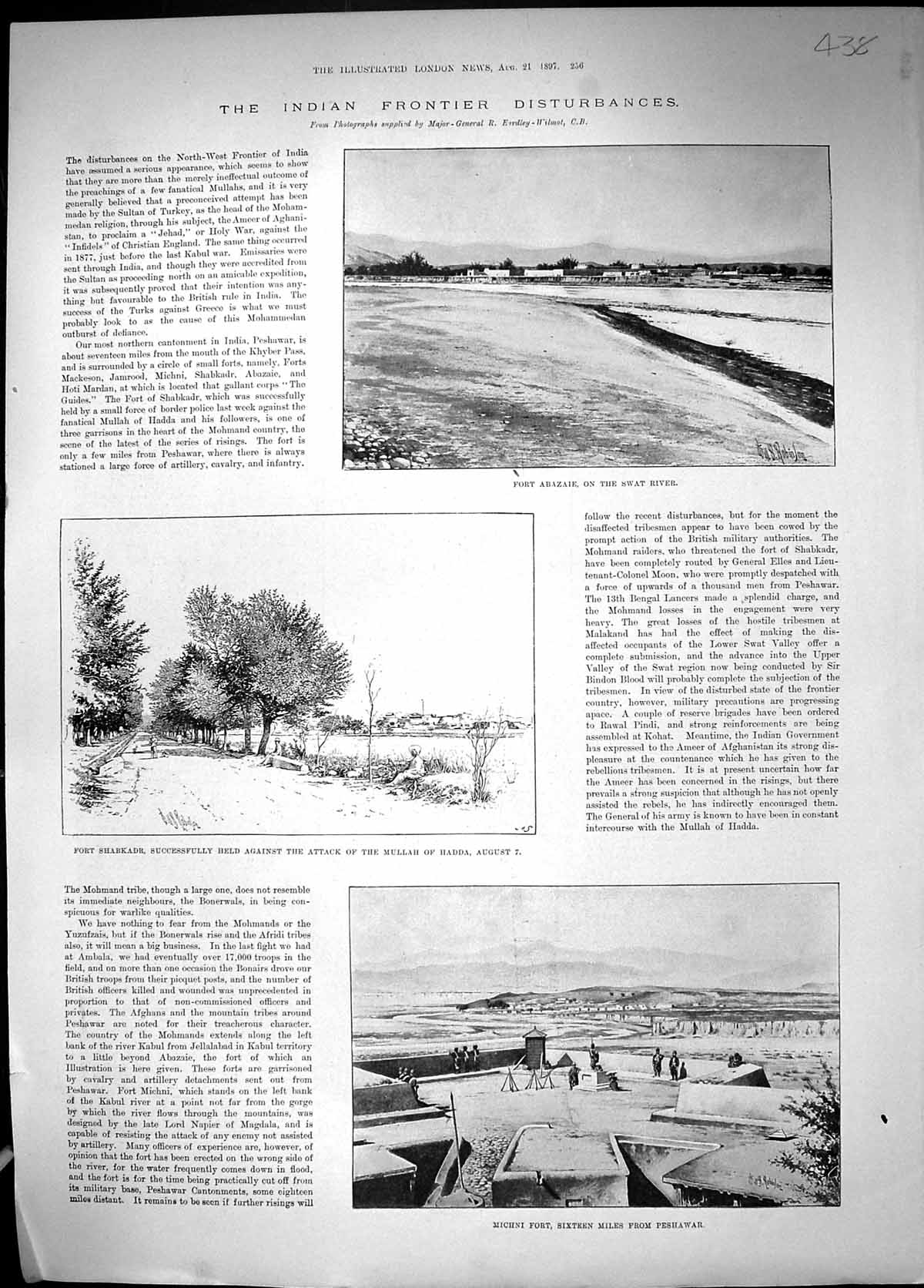 Old 1897 Indian Frontier Fort Abazaie Swat River Shabkadr Attack Mull Victorian