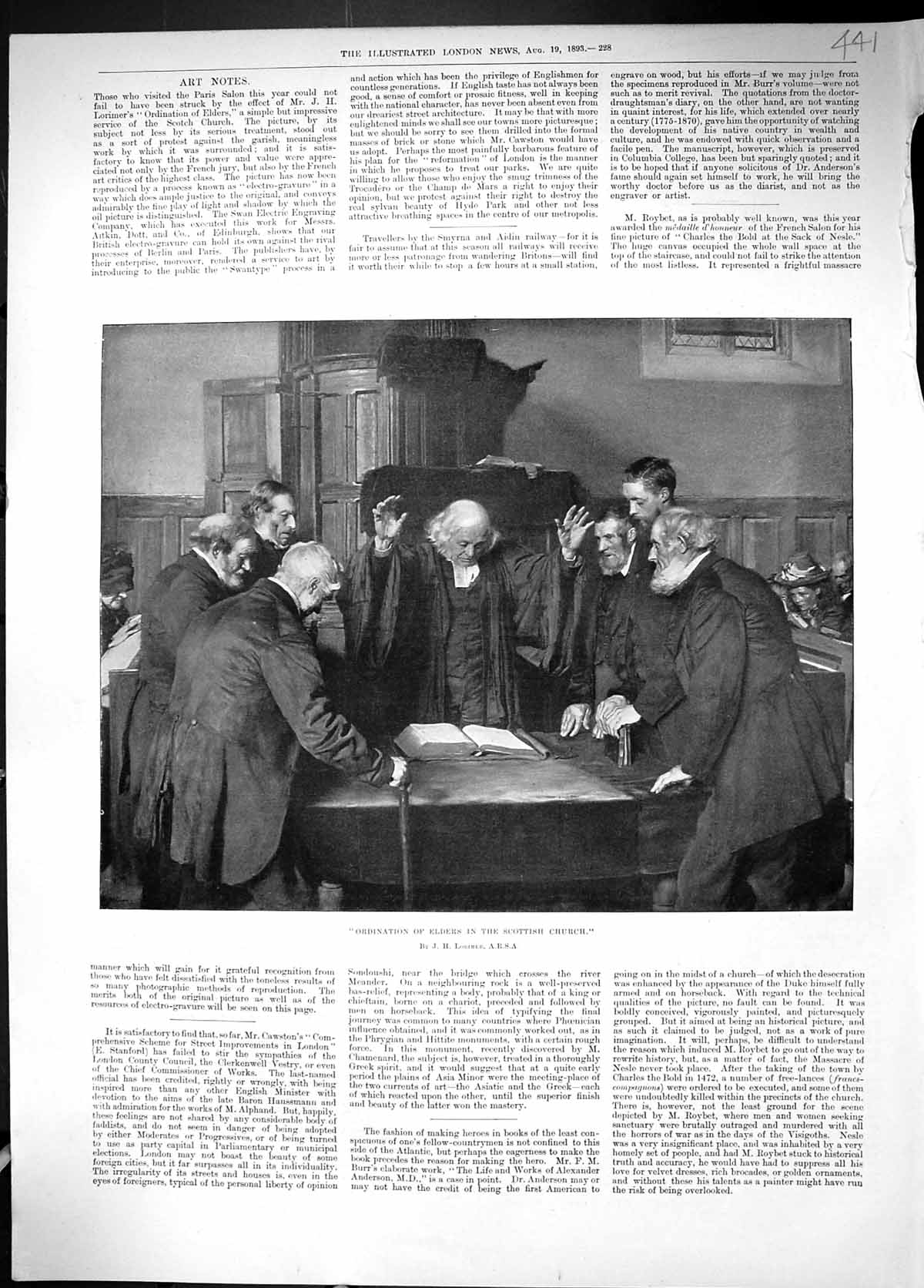Old Antique Print 1893 Scene Ordination Elders Scottish Church Scotland 19th